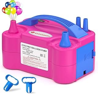IDAODAN Electric Balloon Pump, Portable Electric Balloon Blower Machine Balloon Air Pump Dual Nozzle Rose Red 110V 600W Balloon Inflator fo...