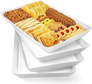 WOWBOX 4 pcs Serving Tray for Party, Grilling Accessories, Serving Platters for Snacks, Fruit, Reusable Plastic Trays for Serving Food and...