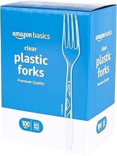 Amazon Basics Disposable Clear Plastic Forks, Premium Quality, BPA-Free, for Everyday Use, Party Supply, Events, 100 Count