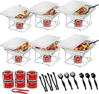 Alpha Living 6 Pack - Disposable Chafing Dish Buffet Set, Half Size Pans, Welded Body Food Warmers for Parties, Fuel Cans Complete Set, War...