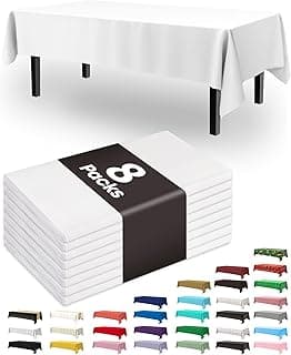 Pureegg Plastic Table Cloth Disposable 8 Pack, 54 x 108 Inch Table Cloths, Party, Picnic, Wedding, Decorative Tablecloths, Rectangle, White...
