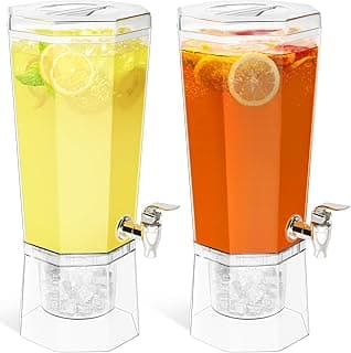 Lifewit 1 Gallon Drink Dispenser for Parties 2 Pcs, 4L Plastic Beverage Container with Stand for Juice/Tea/Soda & Lemonade, Clear Water Pit...