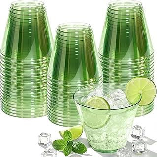 9 oz Clear Plastic Cups Green Plastic Disposable Cups for Cocktail 50 Pack Fancy Cocktail Cup for Party Stemless Wine Glasses for Wedding G...