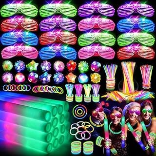 OLUPP 150 PCS Glow in the Dark Party Supplies, 16 Foam Sticks, 16 LED Glasses, 100 Glow Sticks and 18 Finger Lights for Neon Party, 4th of...