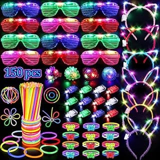 150PCS Glow in the Dark Party Supplies for Kids Adults, Light Up Party Favors with Light Up Glasses, Headband, Rings, 100 Glow Sticks Bulk...