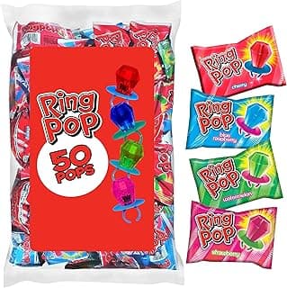 Ring Pop Lollipops - Bulk Candy Individually Wrapped Suckers Variety Party Pack- 50 Count w/Assorted Flavors - Hard Candy for Party Favors,...